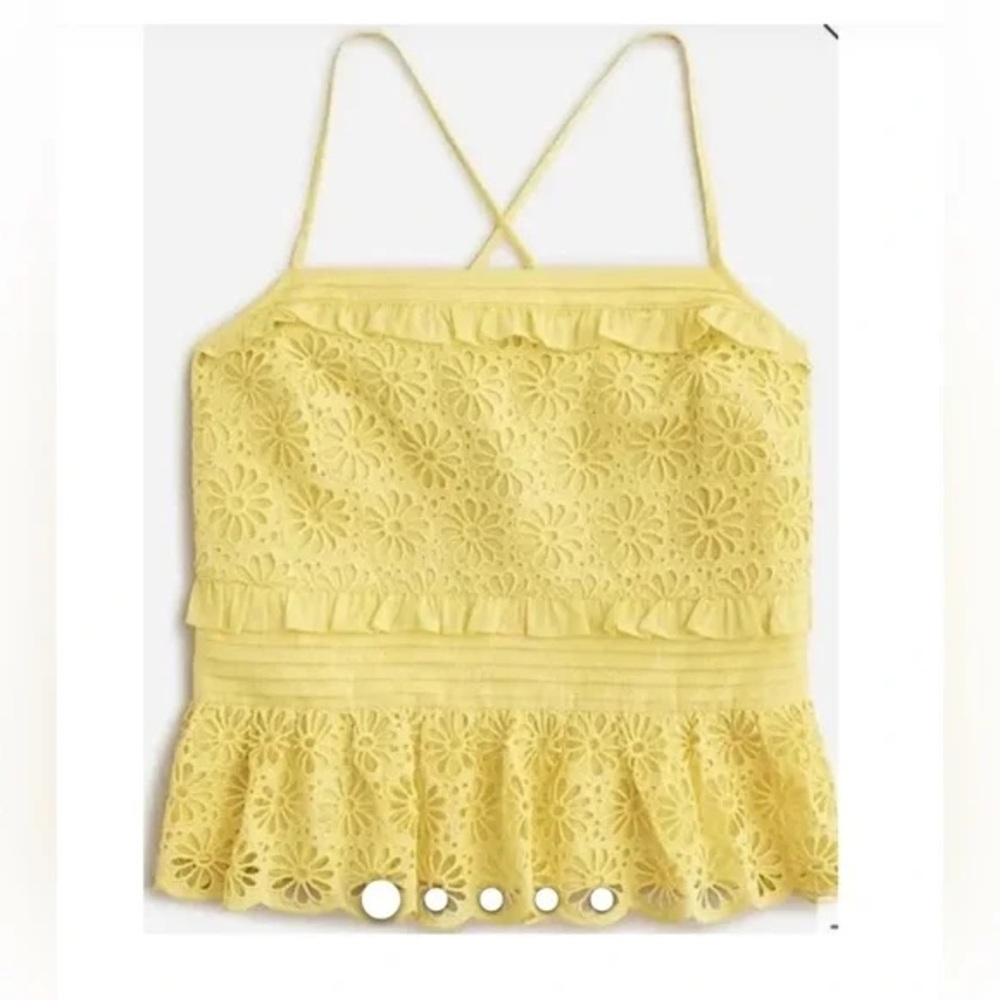 NWT J.Crew Cross-back smocked-waist eyelet top yellow